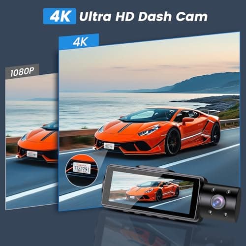 Miden 4K WiFi Dash Cam Front and Rear Inside, Free 64G SD Card, 2160P+1080P+1080P FHD 3 Channel Dash Camera for Cars, Night Vision, 24H Parking Monitor, 360° All Sides Dashcam, G-Sensor, WDR 7