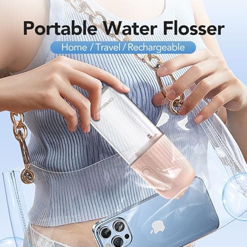 Operan Water Flossers for Teeth Cleaning Upgraded 200ml Cordless Water Dental Flossers Portable Rechargeable Oral Irrigator with 4 Modes 4 Jet Tips IPX7 Waterproof Water Floss for Home Travel (Pink) 6