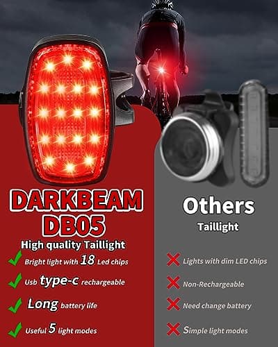 DARKBEAM Bike Headlight Rechargeable USB-C, Bicycle Lights 4000LM Ultra Bright, Mountain Bike Light Set for Night Riding, 6+5 Mode Waterproof Front Bike Light & Rear Light for Road, Cycling 7