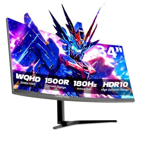 34 inch 180Hz Curved Gaming Monitor with 1500R Ultrawide Screen, UWQHD 3440 x 1440, sRGB 126%, FreeSync & G-SYNC Compatible, PIP/PBP, Height/Tilt/Swivel, Built-in Speaker, 2 x DP 1.4/2x HDMI 2.0