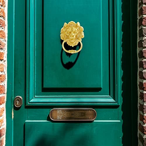 MOLIGOU Lion Head Door Knocker, 6 Inch Decorative Front Door Knocker, Antique Lion Door Ring Pull Handle (Gold) 6