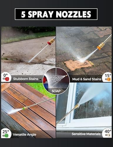 PowerSmart Gas Pressure Washer, 3400 PSI 2.5 GPM, 212CC, with Onboard Soap Tank, Metal Spray Wand, 5 Nozzles for Houses, Driveways, Walls, Cars, Fences, Patios 6