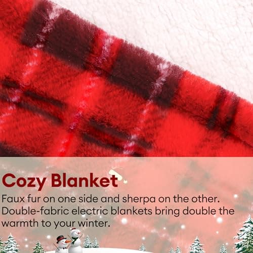 MAXEVE Heated Electric Blanket, 50"x60" Faux Fur Fast Heating Throw Blankets with 8 Heating Levels & 8 Hours Auto Off with Over-Heat Protection & ETL Certified, Plaid Red 8