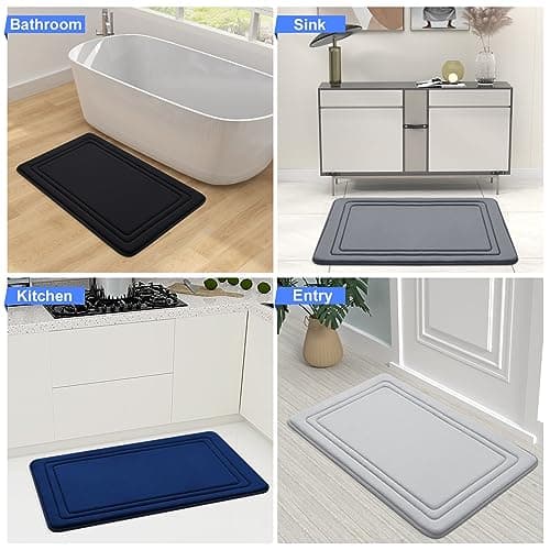 Grandaily Memory Foam Bath Mat Rug 24x16, Ultra Soft, Non-Slip and Absorbent Bathroom Rugs, Machine Wash Dry, Comfortable Bath Carpet for Bathroom Floor, Tub and Shower, Black 8