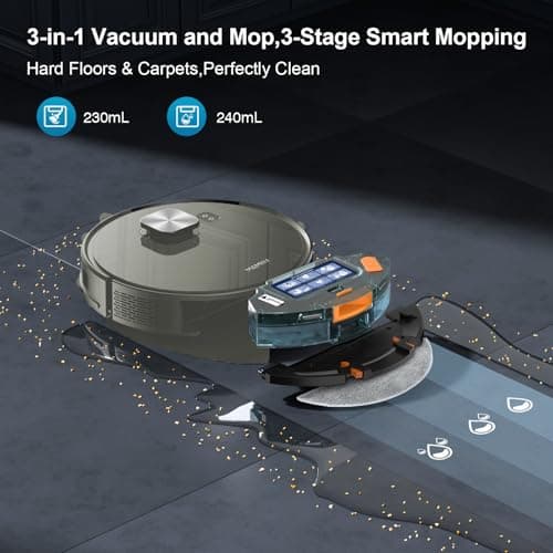 MAMNV Robot Vacuum and Mop, 11500 Pa Suction, 3-in-1 Robotic Vacuum with Smart LiDAR Navigation, 90 Day Self-Emptying,160 Min Runtime,App/Alexa/Voice Control, Ideal for Pet Hair, Carpet & Hard Floor 7