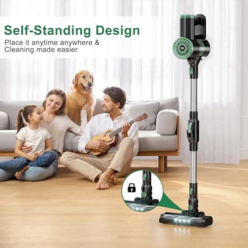 PRETTYCARELIFE Cordless Stick Vacuum Cleaner, Powerful Rechargeable Wireless Vacuum Cleaner for Home 6 in 1 with LED Display, Self-Standing and 180° Bendable Wand, for Carpet and Hard Floor Pet Hair 6