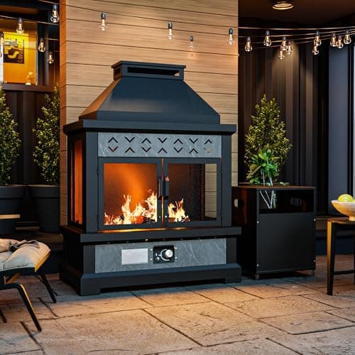 Gardenbee 35" Outdoor Propane Fireplace with Tank Storage, 50,000 BTU Outdoor Gas Fire Pit with CSA Certified, Adjustable Flame, Dust Cover, Smokeless Ceramic Wood for Patio, Garden, Deck, Grey