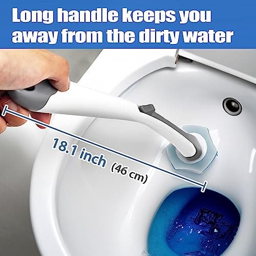 ZUBULUN Disposable Toilet Brush Holder Set Wall Mounted with 40 Cleaner Refills, Small Hidden Bathroom Bowl Cleaning Wand Kit Long Handle with Storage Caddy 6