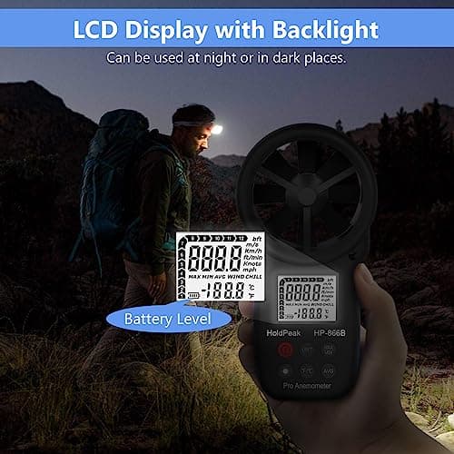 HoldPeak Handheld Anemometer Bluetooth, Digital Wind Speed Gauge Meter, Air Flow Velocity Temperature CFM Measuring Device for HVAC Outdoor Sailing Shooting Golf, 866B-APP 6
