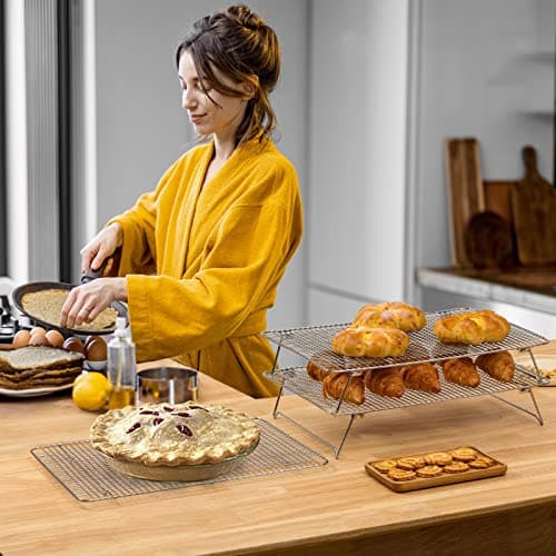 HIWARE Oven-Salf Collapsible Cooling Rack for Baking, 3 Tier 12”x 16.5”, Stainless Steel and Fit Half Sheet, Stackable Wire Cooling Racks for Cookie, Pizza, Cake 7
