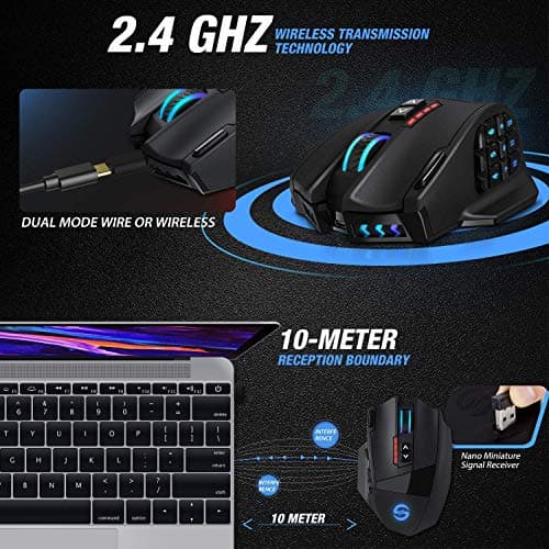 RGB Gaming Mouse Pad and Venus Pro RGB MMO Wireless Gaming Mouse, UtechSmart Large Extended Soft Led Mouse Pad with 14 Lighting Modes, 16,000 DPI Optical Sensor, 2.4 GHz Transmission Technology 6