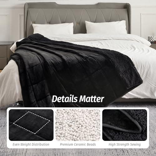 Wemore Sherpa Fleece Weighted Blanket for Adult 20 lbs Dual Sided Cozy Fluffy Heavy Blanket,Ultra Fuzzy Throw Blanket with Soft Plush Flannel Top,60 x 80 inches Black on Both Sides 5