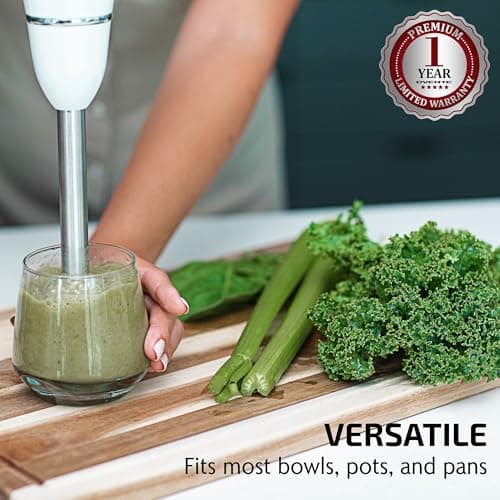 OVENTE Immersion Hand Blender, 300W Corded Electric Handheld Stick Mixer with 2 Mixing Speeds and Stainless Steel Blades for Smoothies, Purees & Baby Food, White HS560W 7