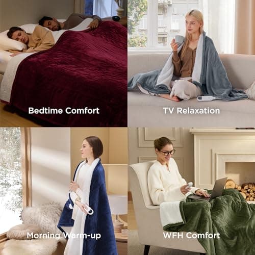 Bedsure Heated Blanket Throw Blanket - Fast Heating Electric Blanket, Soft Flannel Throw with 6 Time Settings(Up to 10H), 6 Heating Settings, Warm Gifts for Grandma Grandpa Seniors (50"x60", Ivory) 6
