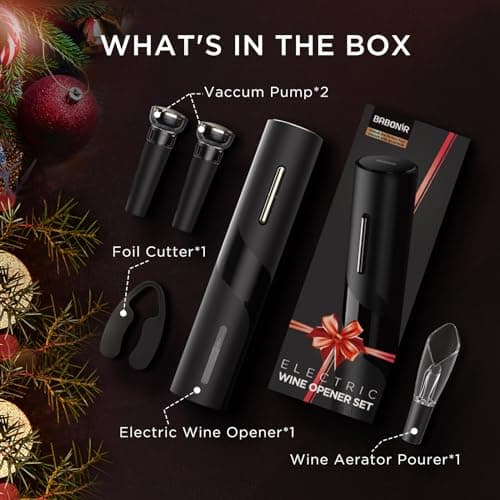 BABONIR Electric Wine Opener Set - Automatic Electronic Bottle Openers with Greeting Card, Vacuum Stoppers, Wine Aerator, and Foil Cutter, Ideal Present for Wine Lovers, Party, and Home Entertaining 7