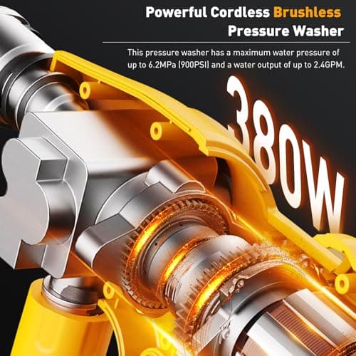 2025 Upgrade Cordless Pressure Washer, 900PSI Battery Powered Pressure Washer with 6-in-1 Nozzle, 10 Speed Adjustment, Remaining Battery Display, Portable Power Washer for Car/Garden/Floor/Yards 7