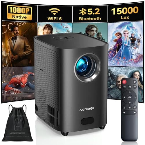 [Electric Focus] Projector with WiFi and Bluetooth, Native 1080P 15,000 Lumens 4K Supported, Agreago Outdoor Movie Projector for Home Theater UP to 300", for iOS/Android/TV Stick/HDMI/USB
