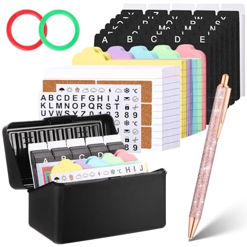 Index Card Set - 3x5, Organizer Box with Dividers, 100 Ruled, 125 Colored Cards, 35 Dividers, 6 Labels, 2 Stickers, 2 Rings, 1 Pen