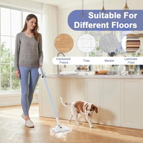 7-in-1 Steam Mop, 1200W Rotated Steam Cleaner for Home, 2 Modes, 400ML Removable Tank, 23FT Cord, 2 Washable Pads, Multi-Surface Steamer for Hard Floor, Laminate Floor, Tiles Cleaning (Light Blue) 6