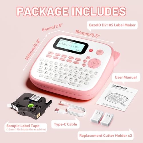 EazeID Pink Label Maker Machine with-Tape, Portable Kids Label Maker, QWERTY Keyboard Labeler Handheld, D210S Easy Labeler with Multiple Fonts Frame Barcode for Home Office School Supplies 9