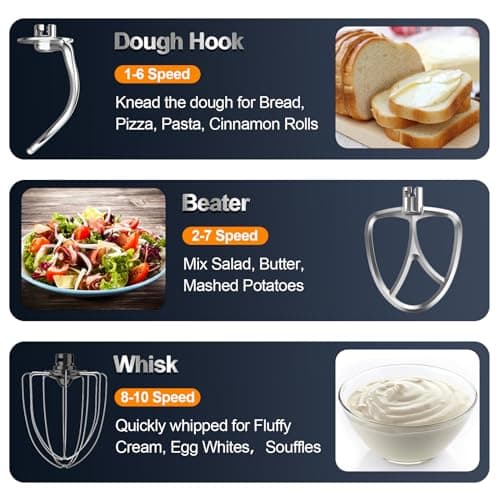 Honinst Stand Mixer, 6.5QT 10-Speed Tilt-Head Electric Stand Mixer, 3-In-1 Kitchen Mixer with Bowl, Dough Hook, Whisk and Beater, Food Mixer for Baking, Cake and Most Home Cooks, Red 5