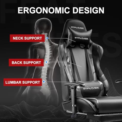 GTPLAYER Gaming Chair with Footrest, Ergonomic Computer Game Desk Chair, Recline Gaming Chair Seat Height Adjustment, Swivel Rocker with Headrest and Lumbar (Camouflage) 6