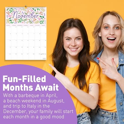 S&O Five Color Floral Wall Calendar from January 2025-June 2026 - Tear-Off Monthly Calendar - 18 Month Academic Wall Planner - Hanging Organizer to Track Anniversaries & Appointments - 13.5"x10.5”in 8