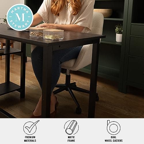 Martha Stewart Rayna Swivel Task Chair with Flared Arms for Home Office in White Boucle with Oil Rubbed Bronze Frame 5