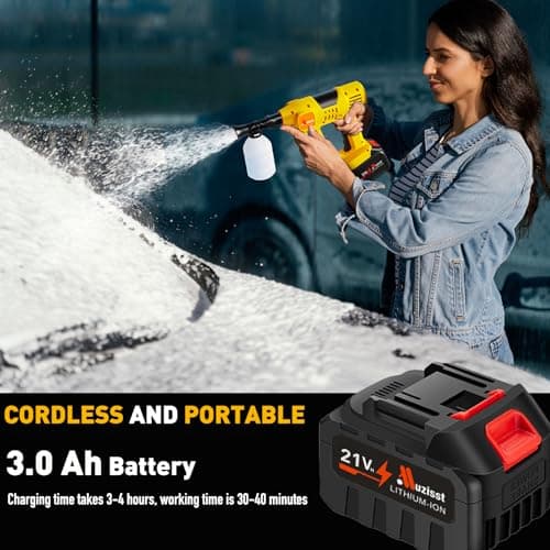 2025 Upgrade Cordless Pressure Washer, 900PSI Battery Powered Pressure Washer with 6-in-1 Nozzle, 10 Speed Adjustment, Remaining Battery Display, Portable Power Washer for Car/Garden/Floor/Yards 5
