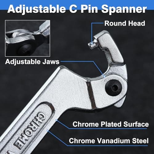 LEONTOOL Adjustable C Spanner Hook Wrench Tool Adjustable Pin Spanner Wrench Tool for Mechanical Equipments Vehicles Tighten Lock Nuts & Bearings, Round Head, 3/4-2"(19-51mm), Chrome-Vanadium Steel 6
