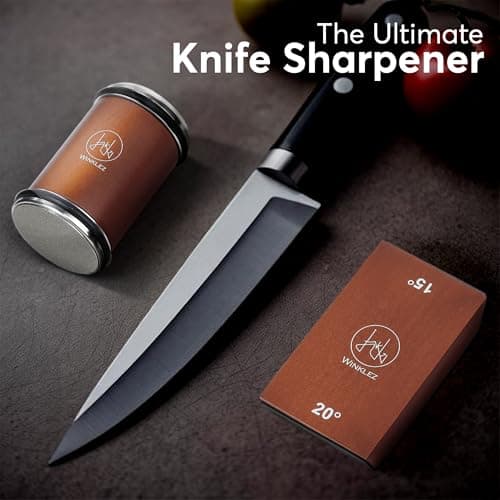 Rolling Knife Sharpener with Diamond and Ceramic Discs, Kitchen Knife Sharpener with 15° & 20° Magnetic Angles, Strong Knife Sharpening Kit (Brown) 5