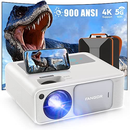 FANGOR 4K Supported Projector with 5G WiFi and Bluetooth - HD 900 ANSI 1080P Native Projector for Outdoor Movies, Home Video Projector with 4P Keystone 50% Zoom Supports TV Stick/Roku/Laptop/Phone