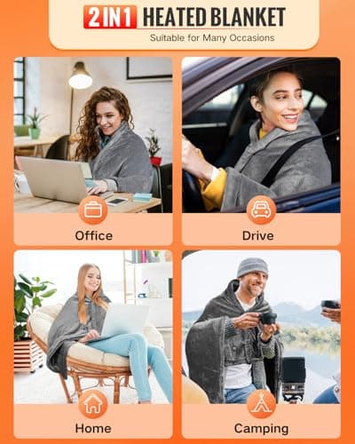 Diweez Heated Blanket Battery Operated, USB Cordless Electric Blanket with 10000mAH Battery and 3 Heating Levels(Grey) 5