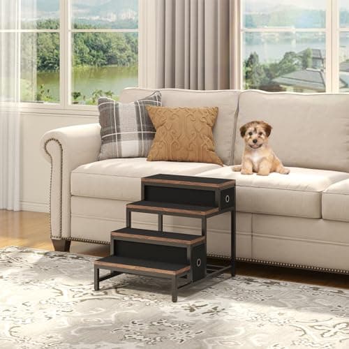 Saudism Pet Bunk Bed with Removable Stairs and 2 Drawers, Dogs/Cats Window Perch, Dog Window Seat with Soft Cushion, Ultra-Shallow Steps, Sturdy Metal Frame, Non-Slip, Load Capacity 60 LBS 7