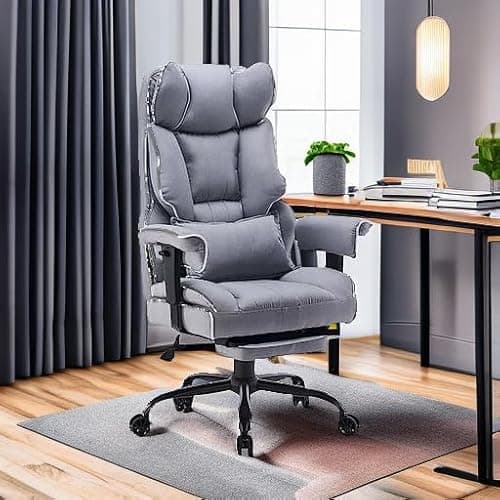 Efomao Fabric Office Chair, Big and Tall Office Chair 400 lb Weight Capacity, High Back Executive Office Chair with Foot Rest, Ergonomic Office Chair for Back Pain Relief, Gray 6