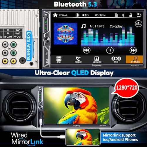 [QLED Screen Upgrade] 7" Double Din Car Stereo with Wireless Apple CarPlay and Android Auto, 240W Powerful Sound, 4.2-Channel Audio Output, Bluetooth, MirrorLink, Backup Camera, AM/FM Car Radio 5