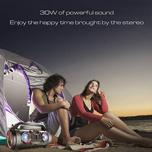 Portable Bluetooth Speaker with Subwoofer, Wireless Speakers with Booming Bass, FM Radio, RGB Lights, EQ, Stereo Sound, 10H Playtime, 30W Loud Speaker for Home, Outdoor, Party, Travel, Camping, Gifts 5