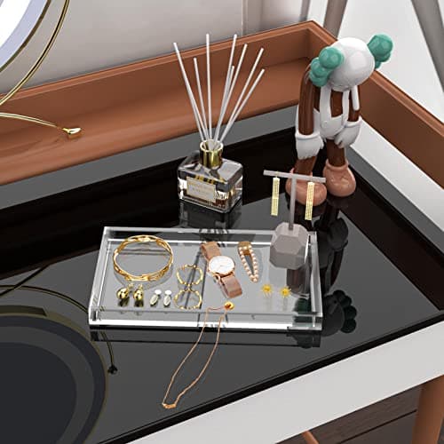 Cilinta Vanity Tray 8mm Thicken Clear Acrylic Organizer Tray 10.5 * 6" for Bathroom Sink Countertops, Dresser Tops, Toilet, Perfume, Soap, Rings, Earrings and Necklace Small Decorative Tray for Home 6