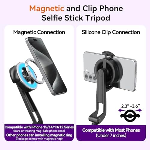 URTRY 49'' Magnetic Selfie Stick Phone Tripod With Remote for iPhone and All Cell Phones - Extendable Stand, Detachable Wireless Remote, Portable for Selfie/Photo/Live/Vlog 2