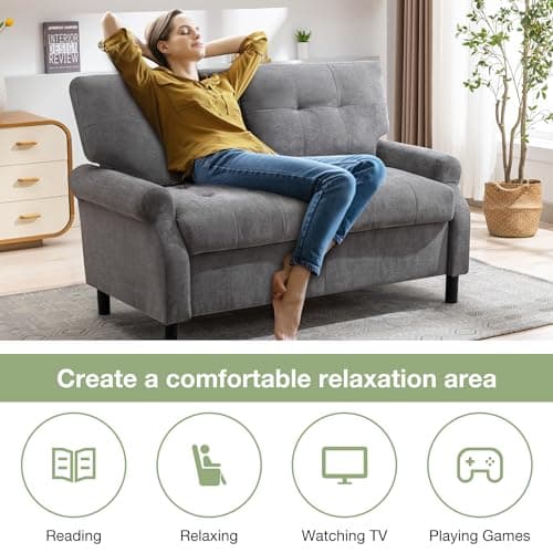 BOSMILLER 55" Loveseat Sofa, 2 Seater Sofa for Small Spaces, Removable Back and Thickened Soft Sofa Cushion, Furniture for Bedroom, Living Room, Apartment, Solid and Easy to Install (Light Grey) 5