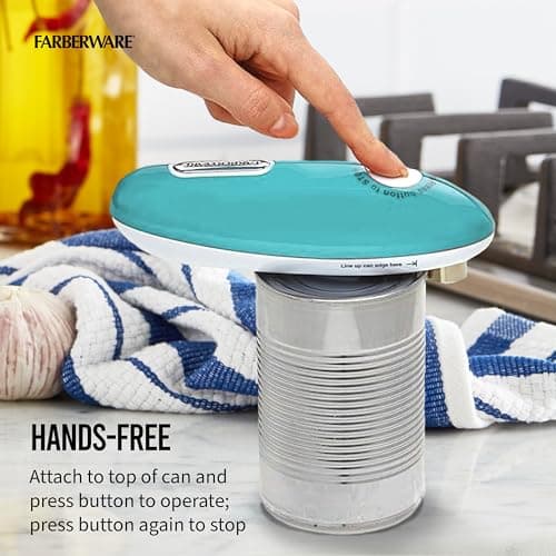 Farberware Compact Battery Operated Hands-Free Automatic Can Opener for any Size Can with Magnet to Safely Remove Lid, Seamless Opening Decreases Sharp Edges for Easily and Safely Opening Cans, Aqua 5