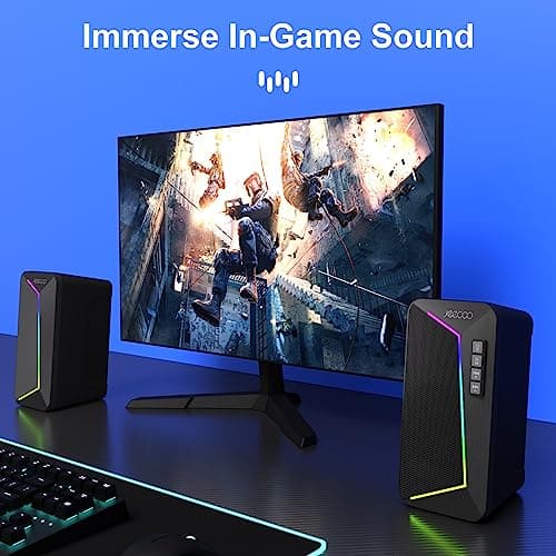Jeecoo M30 Bluetooth Computer Speakers, RGB PC Gaming Speakers for Desktop with Crisp Stereo Sound, Dynamic LED Modes, Easy-Access Control, 10W - USB-Powered (Not 3.5mm Aux) 9