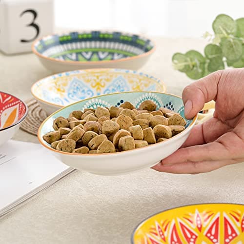 Ceramic Cat Bowls Set of 6 - Colorful/White Cute Shallow Cat Dishes - 5.75-Inch, Whisker Friendly and Wide - Microwave & Dishwasher Safe - 5.3 oz (250 ml) （Colorful 2 ） 6