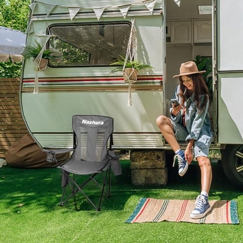 Nazhura 2 Pack Outdoor Camping Chairs Folding/Foldable/Portable with Cooler Pouch, Mesh Backrest and Cup Holder Pocket(Grey, 2 Pack) 7