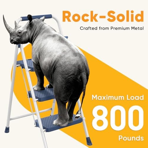 NEWBULIG 3 Step Ladder, Collapsible Step Stool with Safety Lock, Anti-Slip Rubber Feet, Lightweight Portable Ladder for Home Office Garage, Blue 8