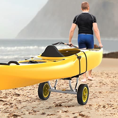 Bonnlo Kayak Cart, Heavy Duty Universal Kayak Trailer Adjustable Width 6.3"-18.7" Canoe Cart Dolly with 12" Flat-Free Kayak Wheels and Kickstand, 450 Lb Weight Capacity Kayak Trolley Transport 7