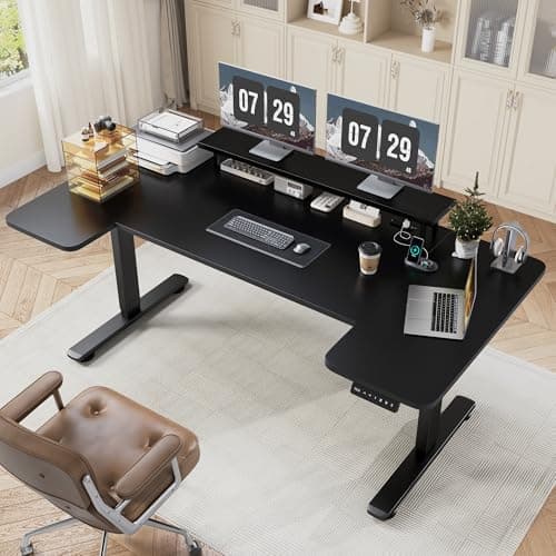 EnHomee 71 Inch Standing Desk Adjustable Electric with Monitor Stand, Computer Desk with Power Strip, Memory Height Home Office Desk for Home and Study Room, Black