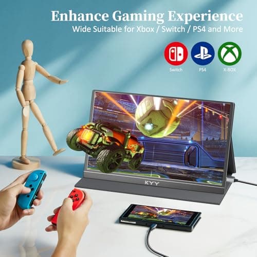 KYY Portable Monitor 15.6'' 1080P FHD USB-C Laptop Monitors w/Smart Cover & Dual Speaker, HDMI Computer Display IPS HDR External Gaming Monitor for PC Phone Mac Xbox PS4 Switch[Upgraded] 7