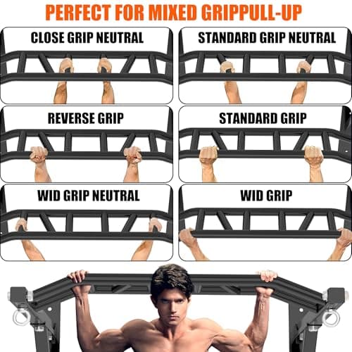 Upgraded-HWOOUSA Pull Up Bar Wall Mounted,Heavy Duty Multi Grip Bar with 14 Grip Positions,Space Saving Home Gym Equipment -Ideal for Garage,Outdoor Strength Training, Chin Up Bar,Supports to 600 Lbs 6