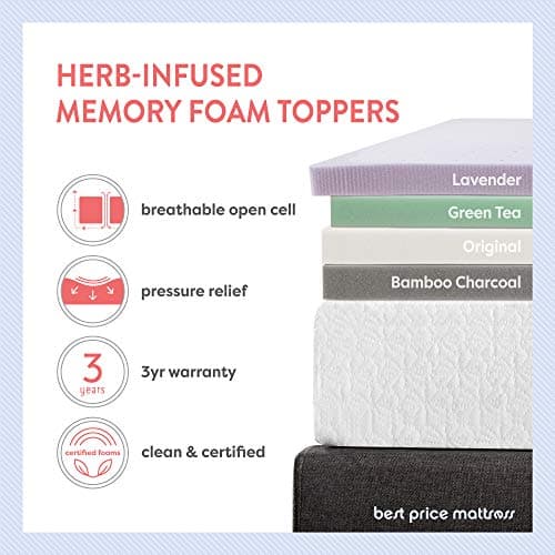 Best Price Mattress 4 Inch Ventilated Memory Foam Mattress Topper with Calming Green Tea Infusion, CertiPUR-US Certified, Full 6